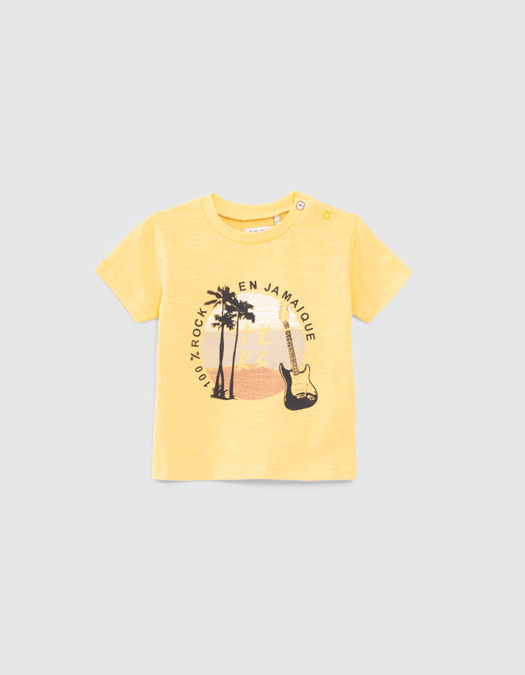 Baby boys’ yellow T-shirt with guitar palm trees images-2
