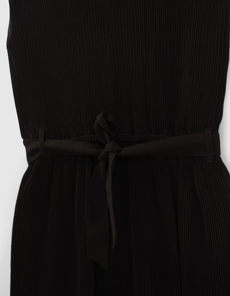 Robe noire plissée sans manches fille-5