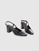 Frauen schwarz Leder Slingbacks Fersen Nieten Dekoration-6