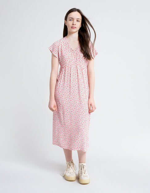 Ecru midi dress LENZING™ ECOVERO™ red flowers girl - IKKS