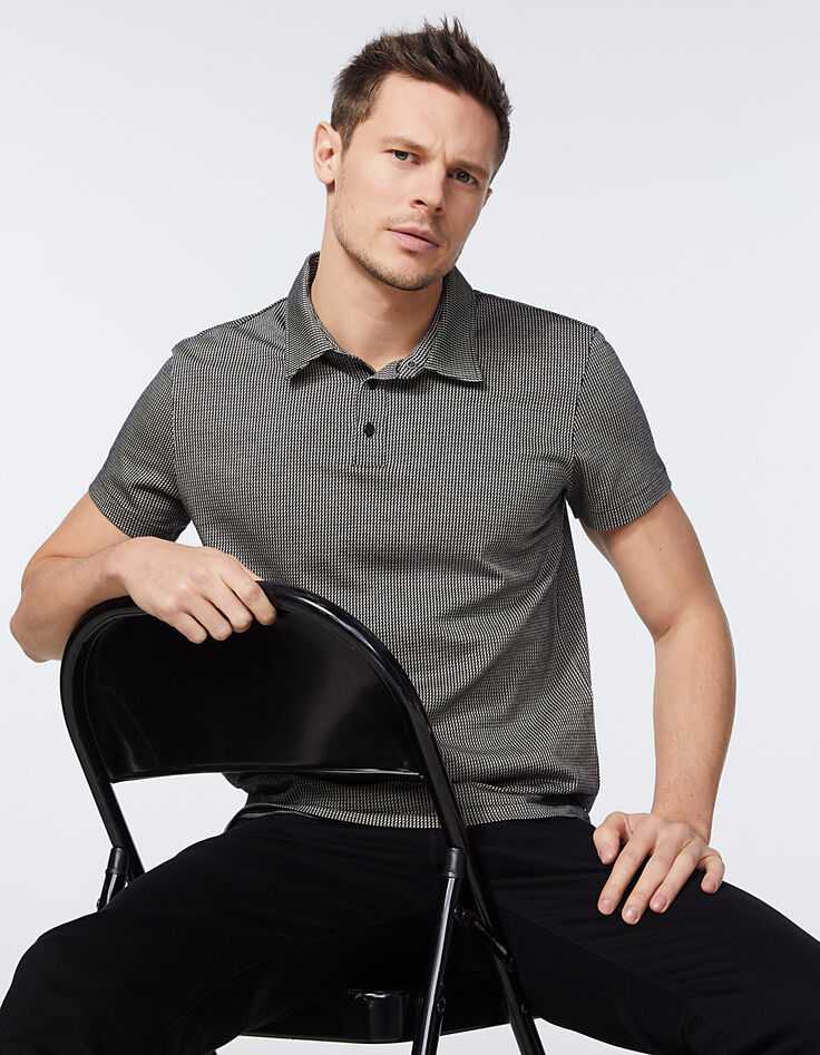 Men’s black striped minimalist Jacquard polo shirt-1