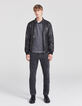 Blouson en cuir noir esprit motard à double poche Homme-7