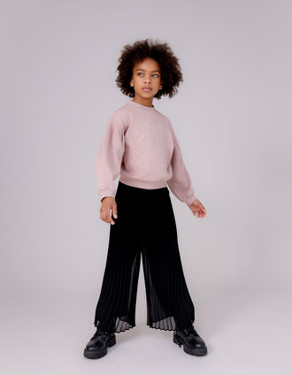 Black pleated wide-leg pants for girls