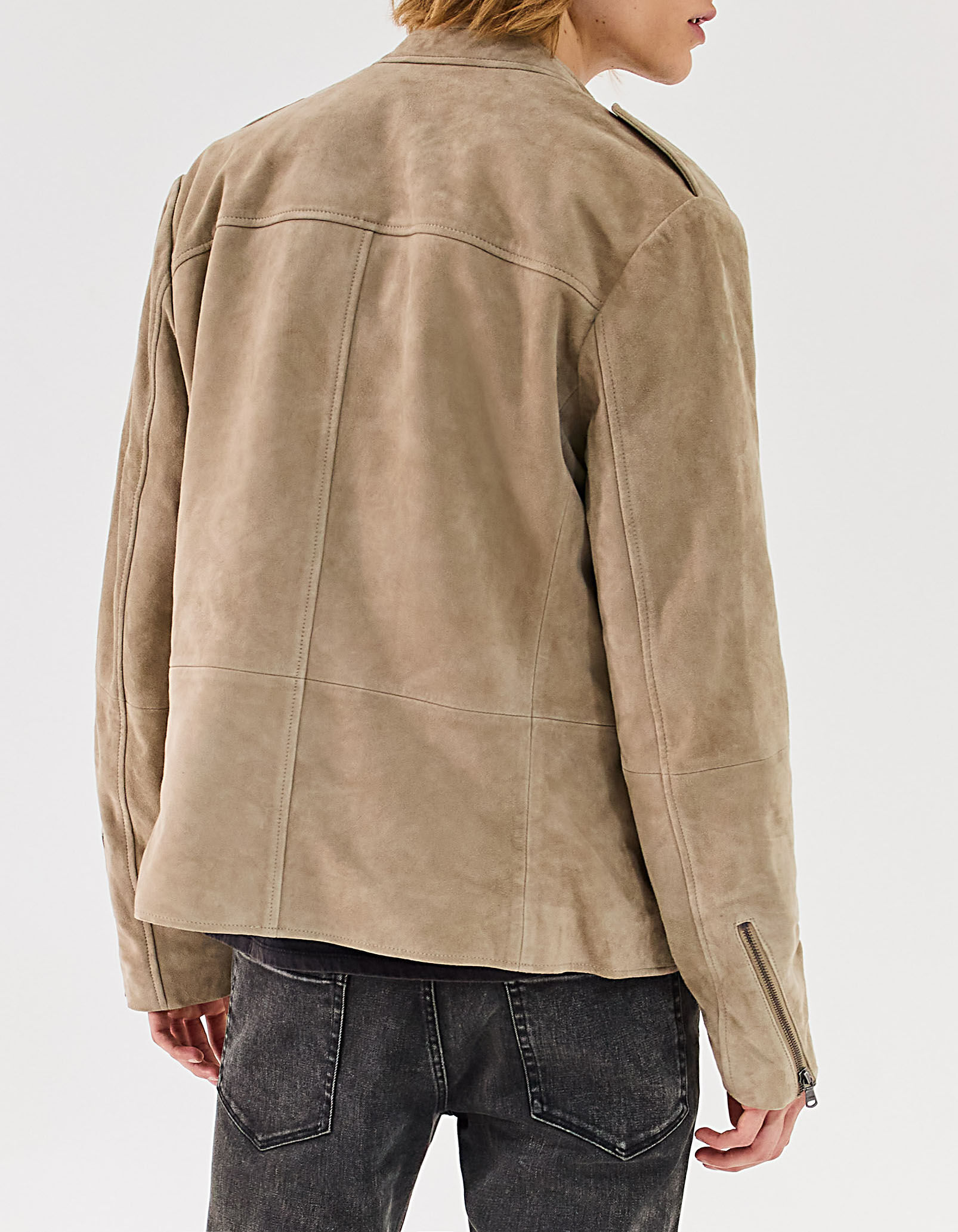 Men's light beige suede biker-style jacket