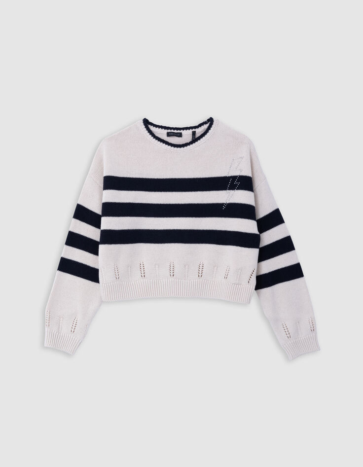 Girl’s organic sailor-stripe sweater, diamante lightning-2