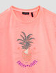 Camiseta rosa fluo piña bordada niña-4