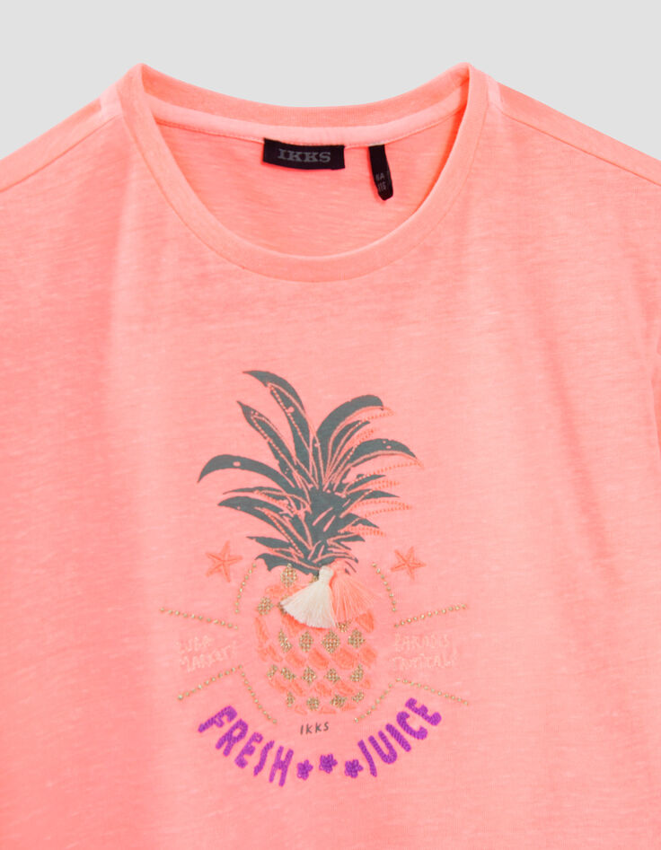 T-shirt rose fluo visuel ananas brodé fille-4