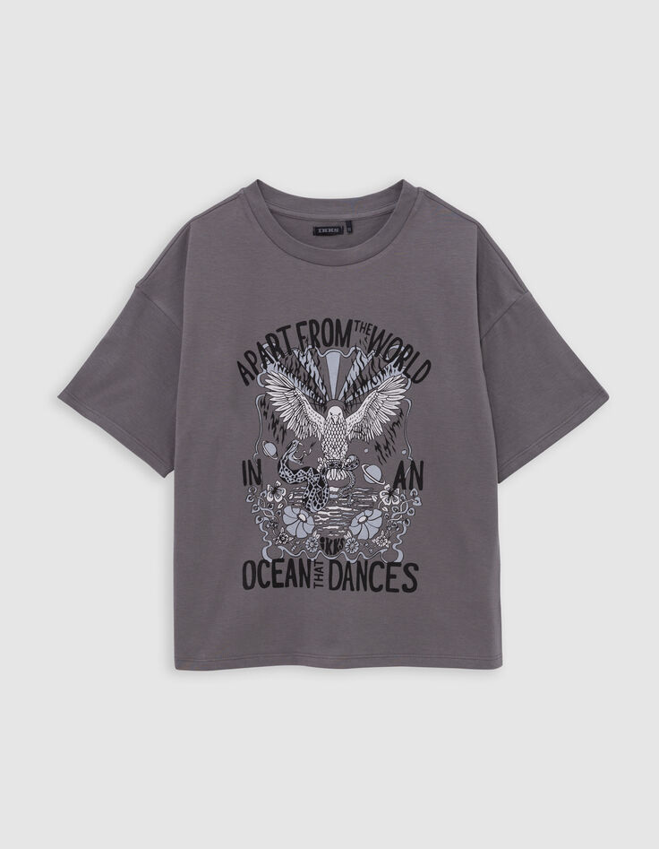 Girl's visual eagle T-shirt in grey organic cotton-3