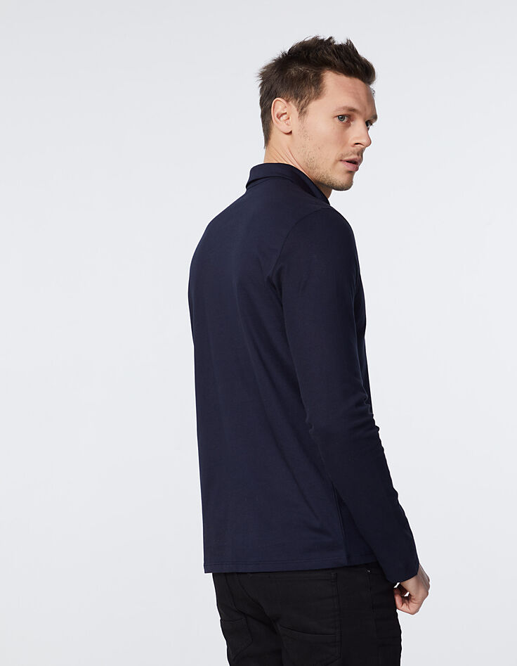 Men’s navy blue long sleeve polo shirt-3