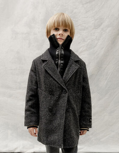 Boy's gray plaid coat with two-ply trim - IKKS