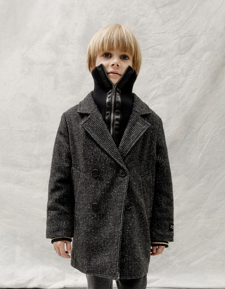 Boy's gray plaid coat with two-ply trim-1