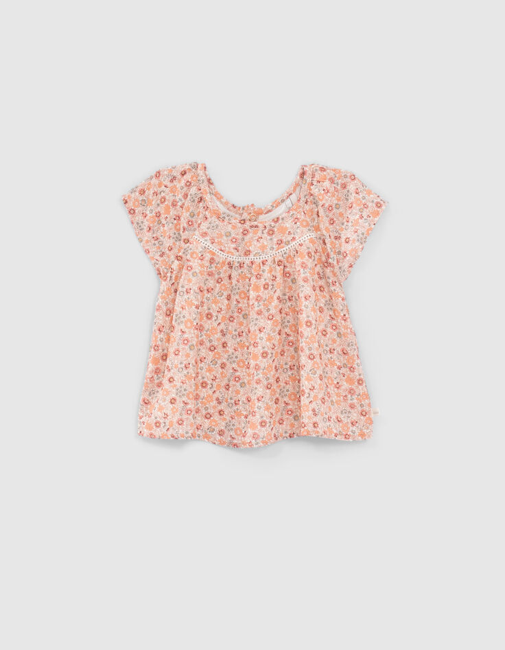 Perzik blouse microbloemetjesprint EcoVero™ babymeisjes-1