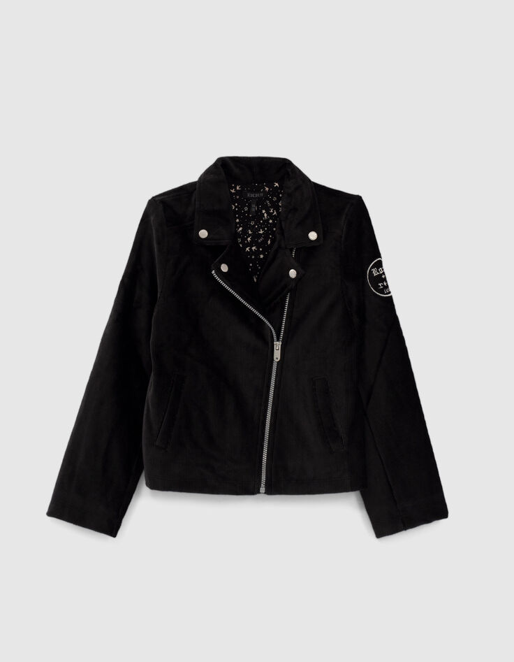 Girls' black velvet biker-style cardigan-1