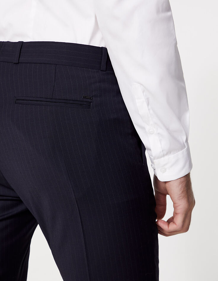 Men’s navy fine-stripe SLIM suit trousers-5