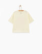 Pastellgelbes Mädchen-T-Shirt mit neonrosa Palme-4