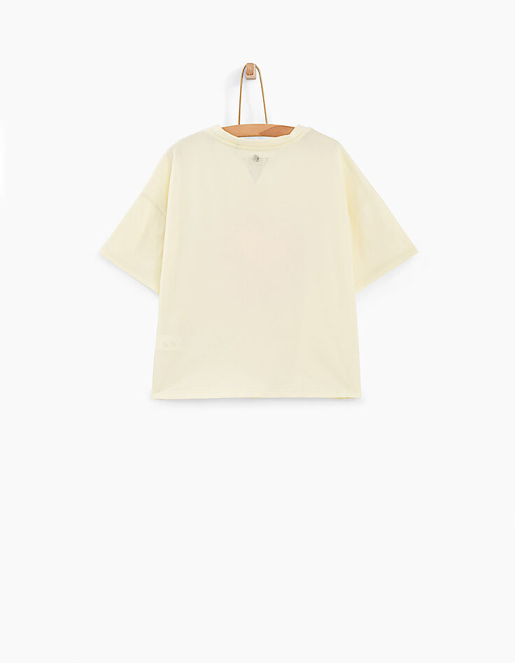 Pastellgelbes Mädchen-T-Shirt mit neonrosa Palme-4