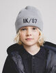 Boy's grey recycled knit beanie with gum logo-1