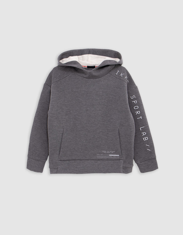 Boy's grey hoodie, reflective sleeves, embossed slogan-2