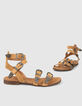 Sandales plates en cuir suédé camel boucles western femme-5