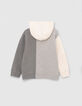 Jungen-Sweatshirt grau und creme, zugeschnittene Motive-5