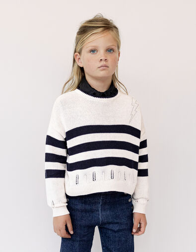 Girl’s organic sailor-stripe sweater, diamante lightning - IKKS