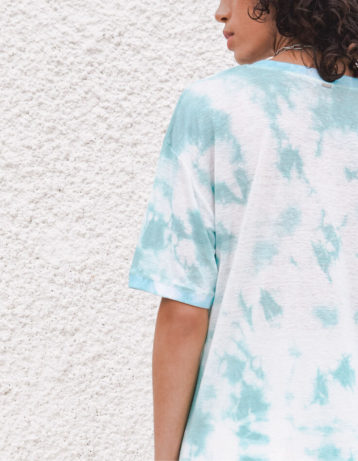 Groen T-shirt tie & dye tekstopdruk dames-4