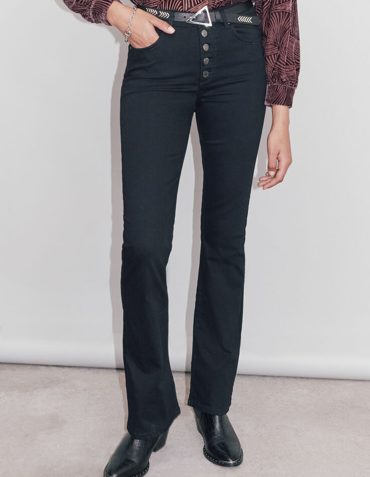Women’s black button-up high-waist flared jeans-1