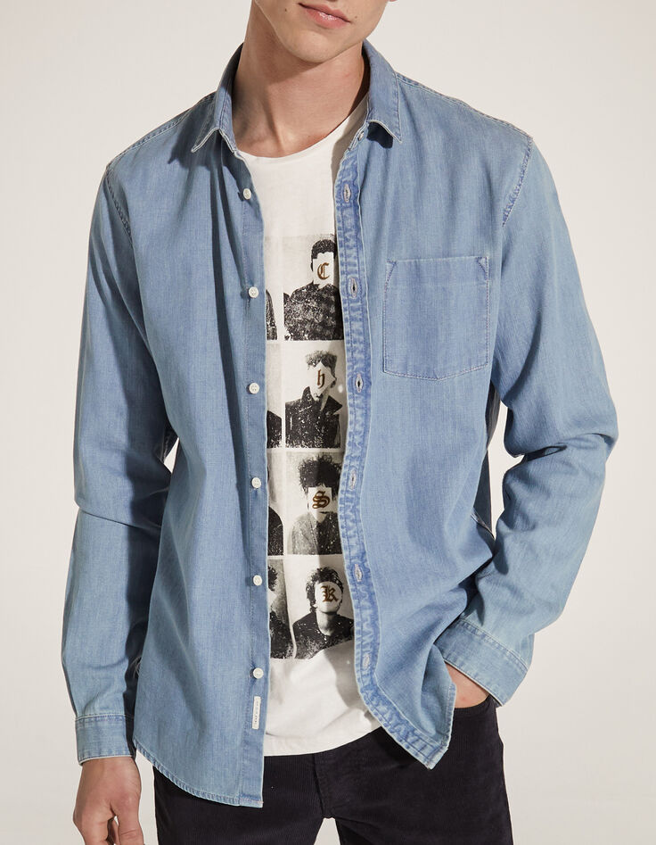 Men's stone REGULAR denim shirt-1