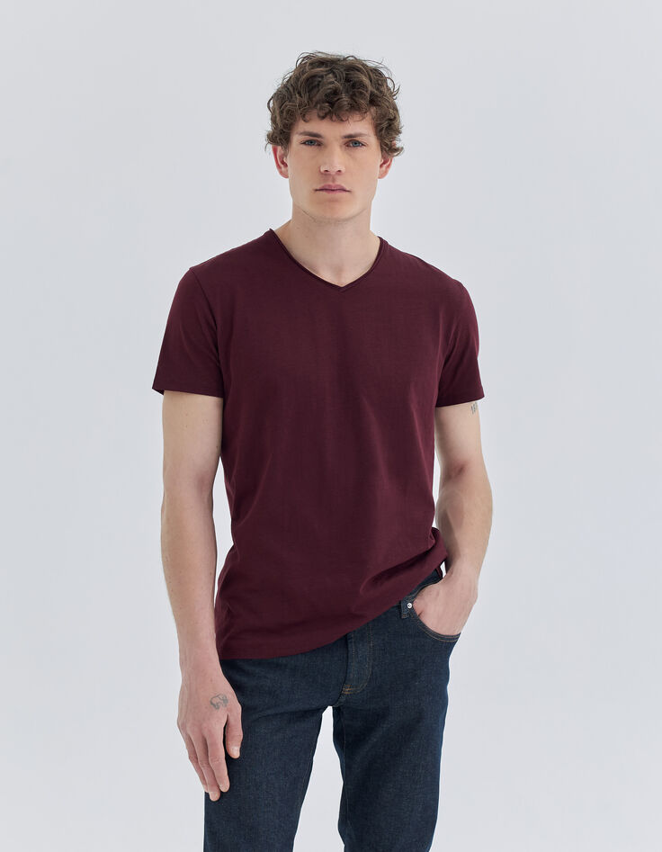 T-shirt L'Essentiel burgundy encolure V Homme-3