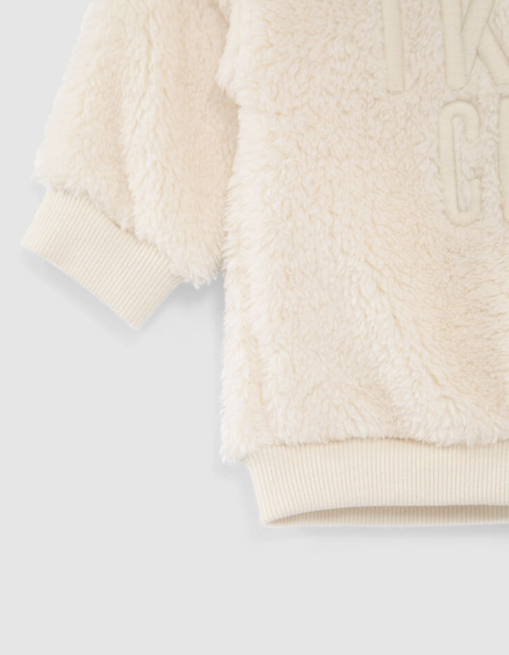 Beige sweater Sherpa met kaki nylon schouders babyjongens-5