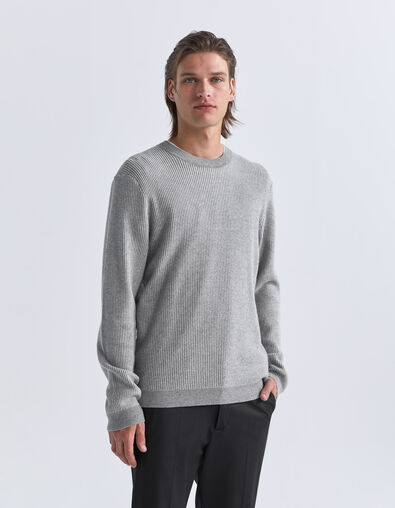 Pull gris tricot relief gaufré Homme - IKKS