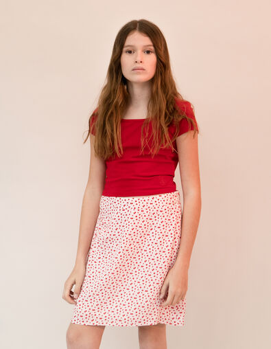 Short ecru skirt LENZING™ ECOVERO™ red flowers girl - IKKS