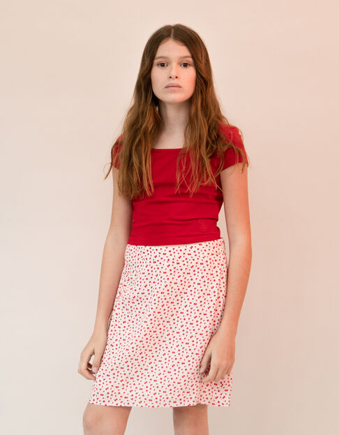 Short ecru skirt LENZING™ ECOVERO™ red flowers girl - IKKS