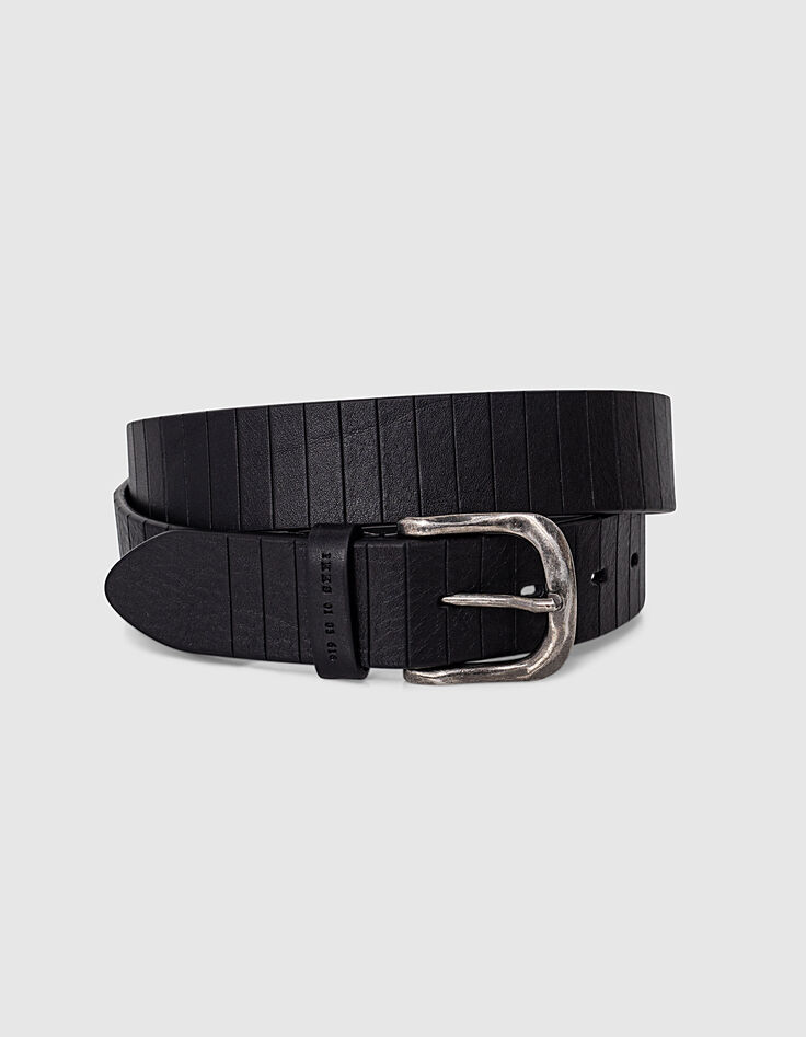 Men’s black cartridge-style engraved leather belt-1