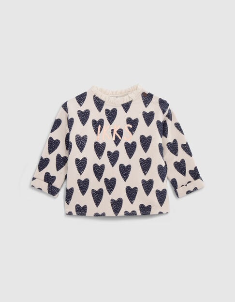 Sweat écru allover cœurs bébé fille - IKKS