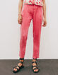 Roze broek in bleached tencel afneembare ceintuur dames-2