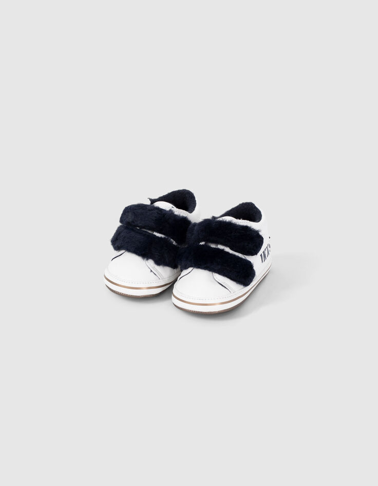 Baskets blanches à scratchs fourrés noirs bébé fille-2