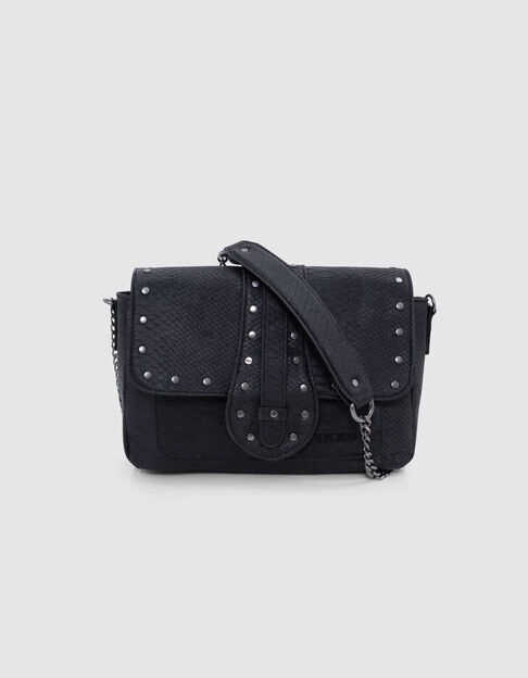 Girl's black handbag with recycled embossing and studs - IKKS