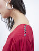 Robe longue rouge cache-cœur entièrement plissée femme-5