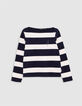 Girl’s sailor-stripe T-shirt, studded lightning and slogan-1