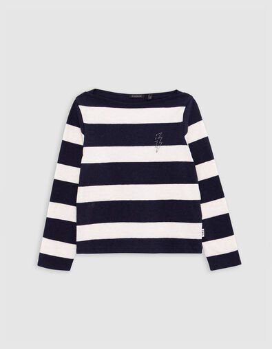 Girl’s sailor-stripe T-shirt, studded lightning and slogan - IKKS