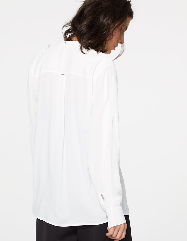 Women's off-white viscose crêpe blouse with shoulder tabs-3