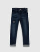 Skinny rinse jeansbroek met badge jongens -1