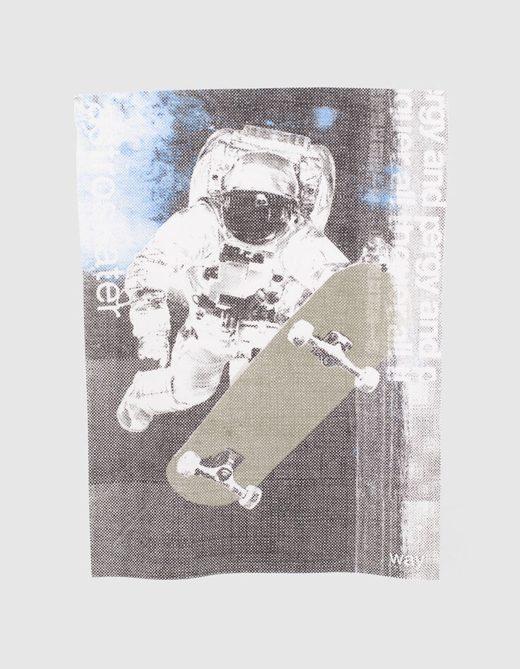 Wit T-shirt in biokatoen opdruk astronaut-skater jongens-4