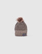 Baby boys’ khaki fur-lined knit beanie with pompom-6