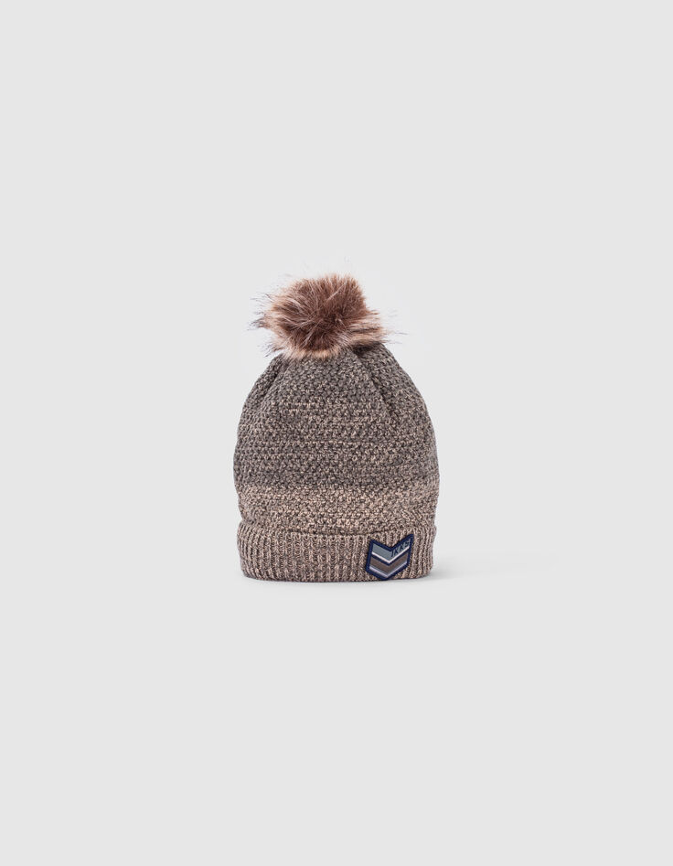 Baby boys’ khaki fur-lined knit beanie with pompom-6