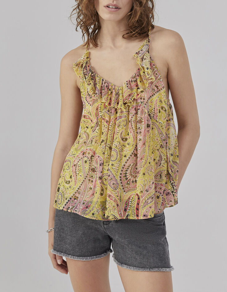 Women’s yellow paisley summer print top-1