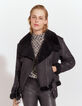 Women’s black mid-length Pure Edition shearling coat-1