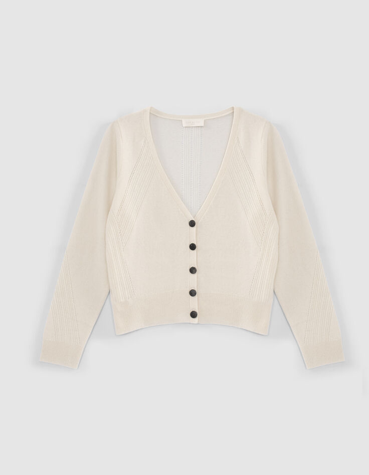 Pure Edition-Cardigan écru tricot 100% cachemire Femme-7