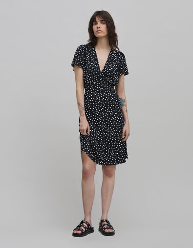 Women's black LENZING™ ECOVERO™ polka dot print dress - IKKS